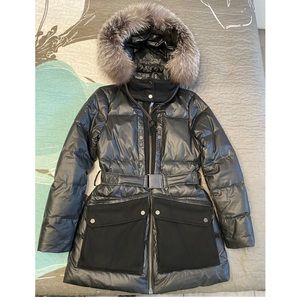 Andrew Marc Morro Coated Down Jacket with Fox Fur